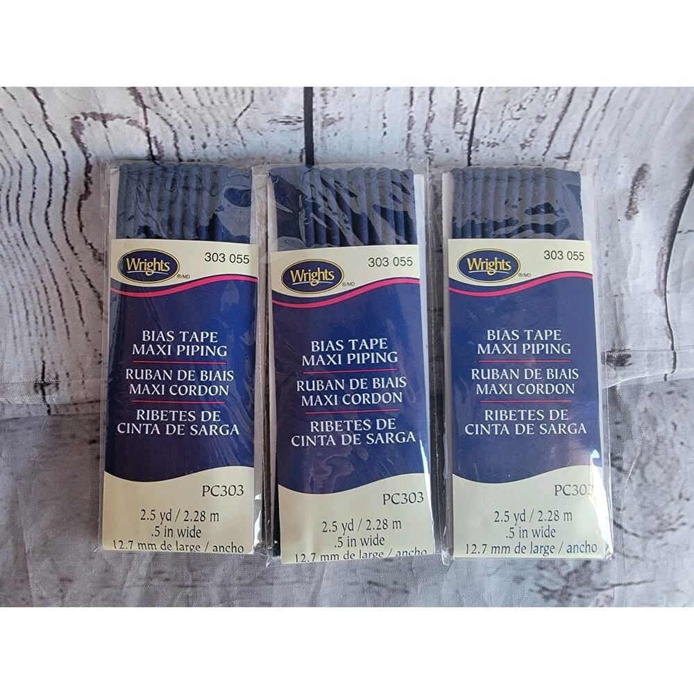 Wrights #PC303 055 Bias Tape Maxi Piping, 1/2" Wide Navy 3 Packs New